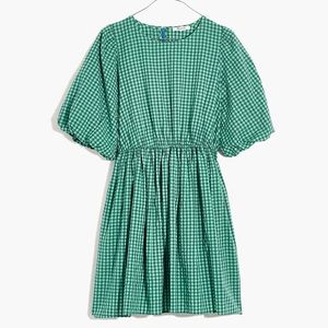 Madewell gingham crewneck bubble sleeve mini dress